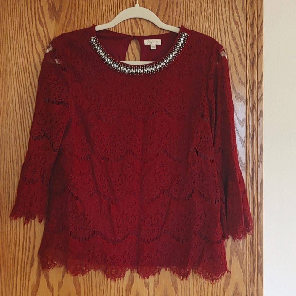 Lily White Lace Blouse Size L